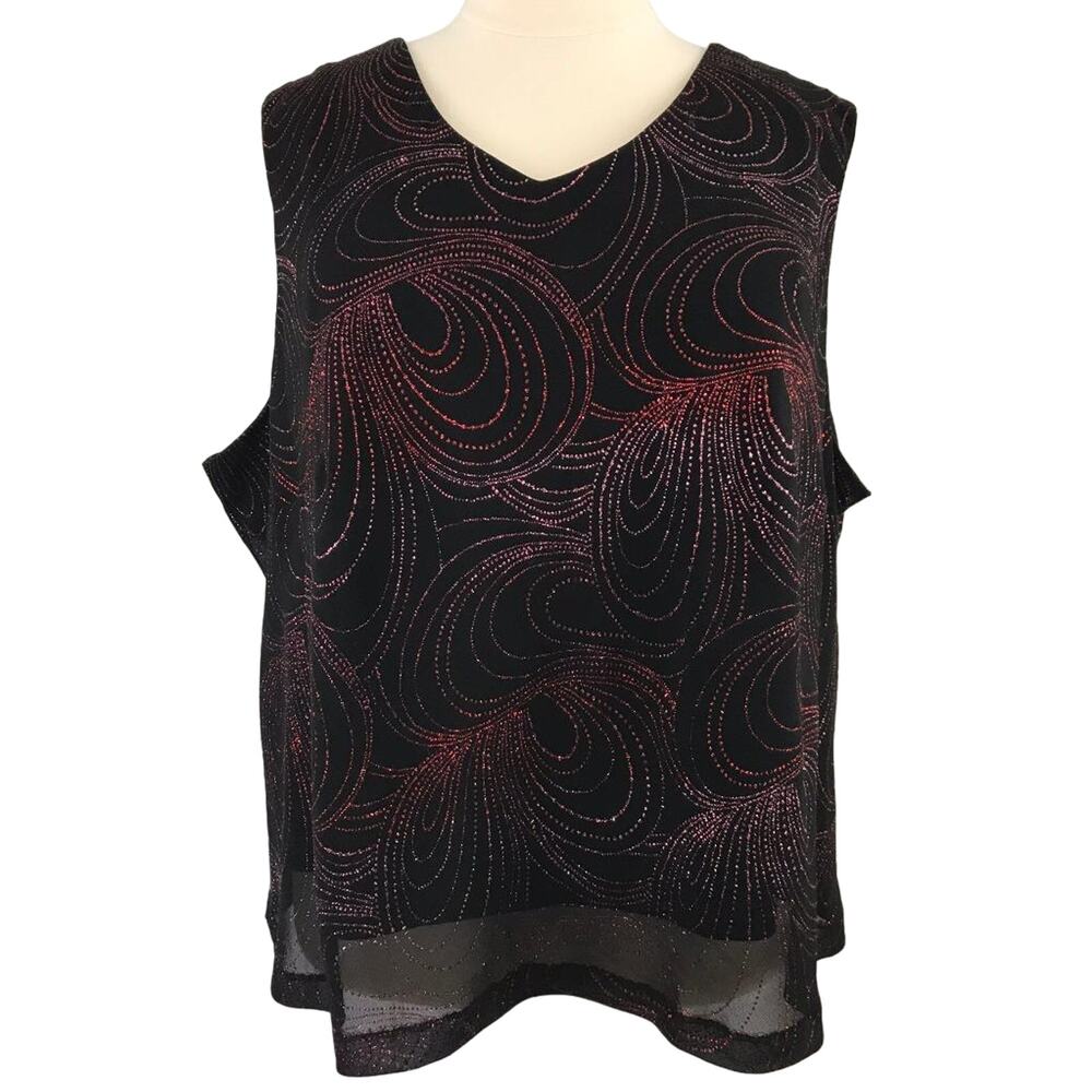 Glitter Blouse Evening Chiffon Sleeveless V Neck Size 34W Vintage Another Thyme